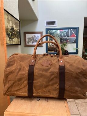 Newhey Men's Brown Canvas Duffel Bag with Leather Trim